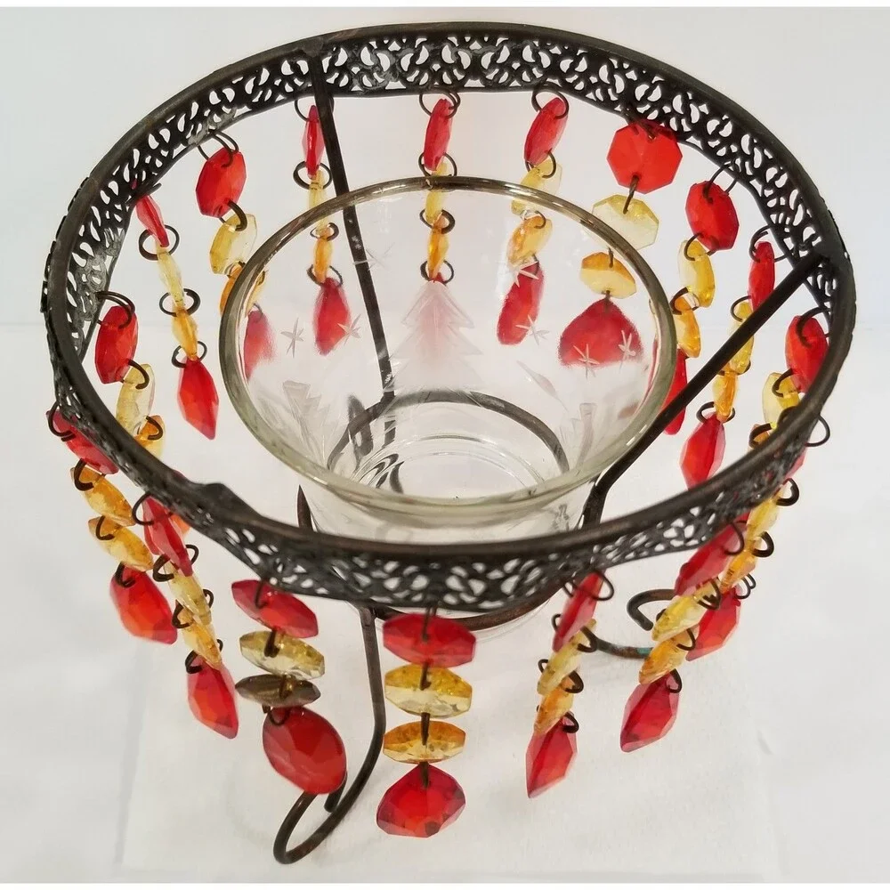 Yankee Candle Beaded Metal Votive Holder with Glass Insert – Boho Style